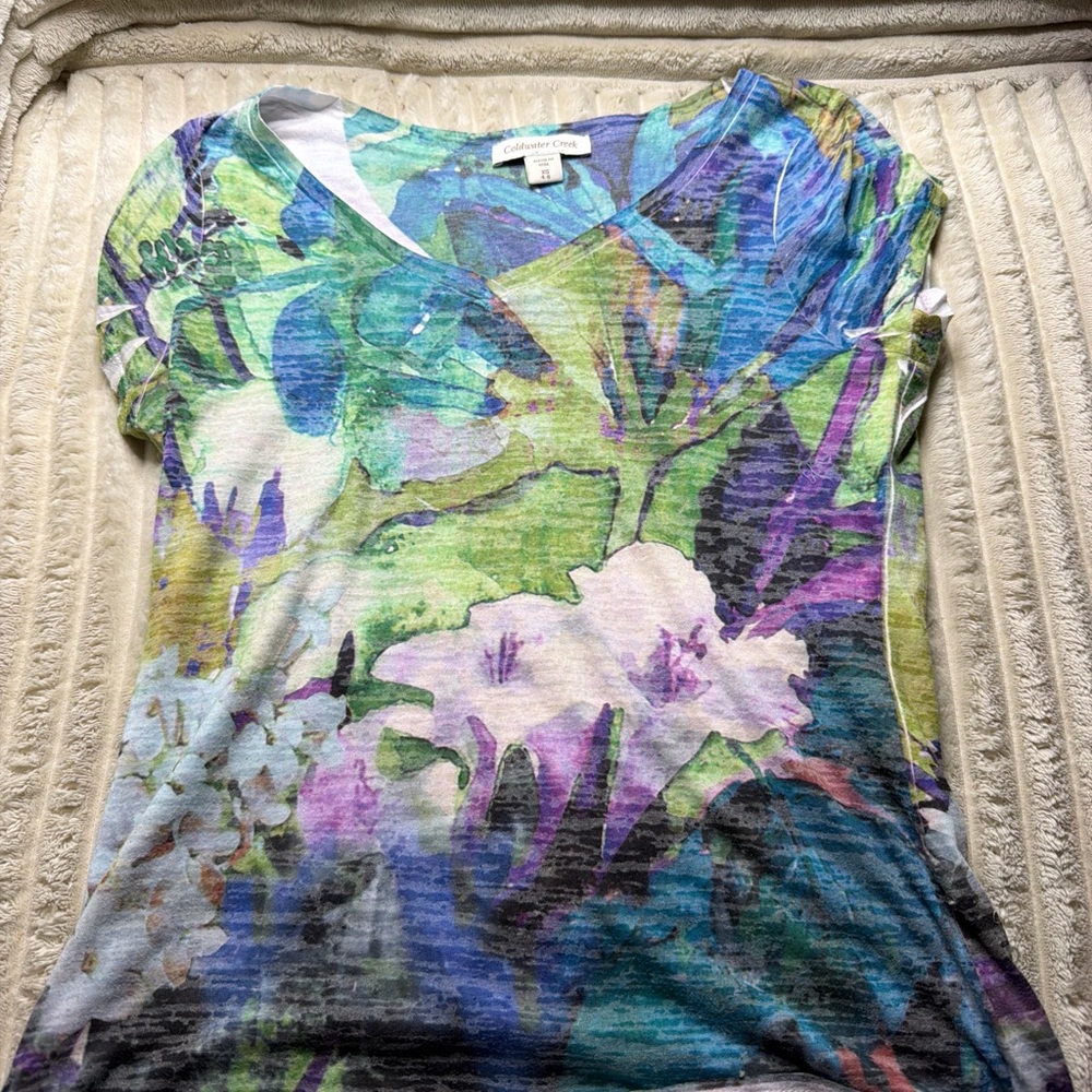 Coldwater Creek Multicolor Floral Short Sleeve Top